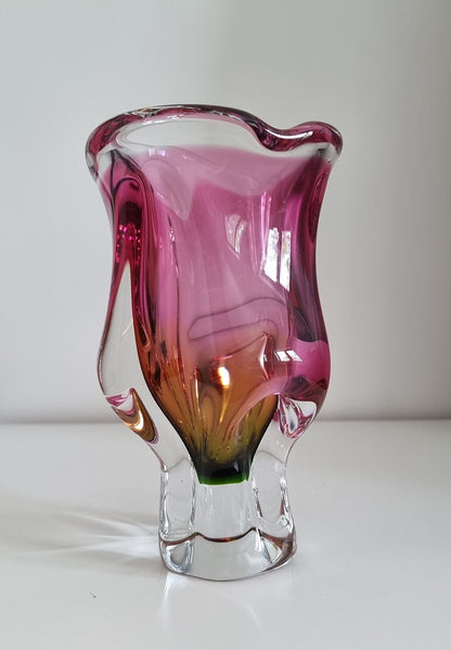 Vintage Art Glass Vase By Josef Hospodka For Chribska Glassworks