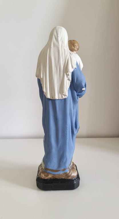 Virgin Mary Holding Baby Jesus, Vintage Religious Plaster Statue