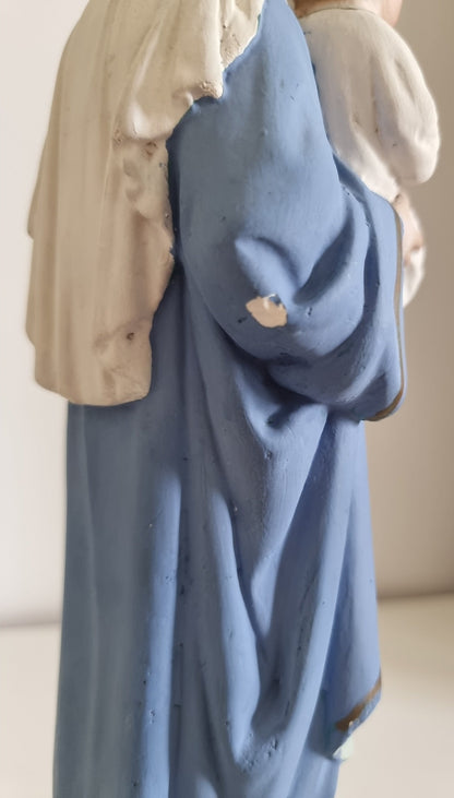 Virgin Mary Holding Baby Jesus, Vintage Religious Plaster Statue