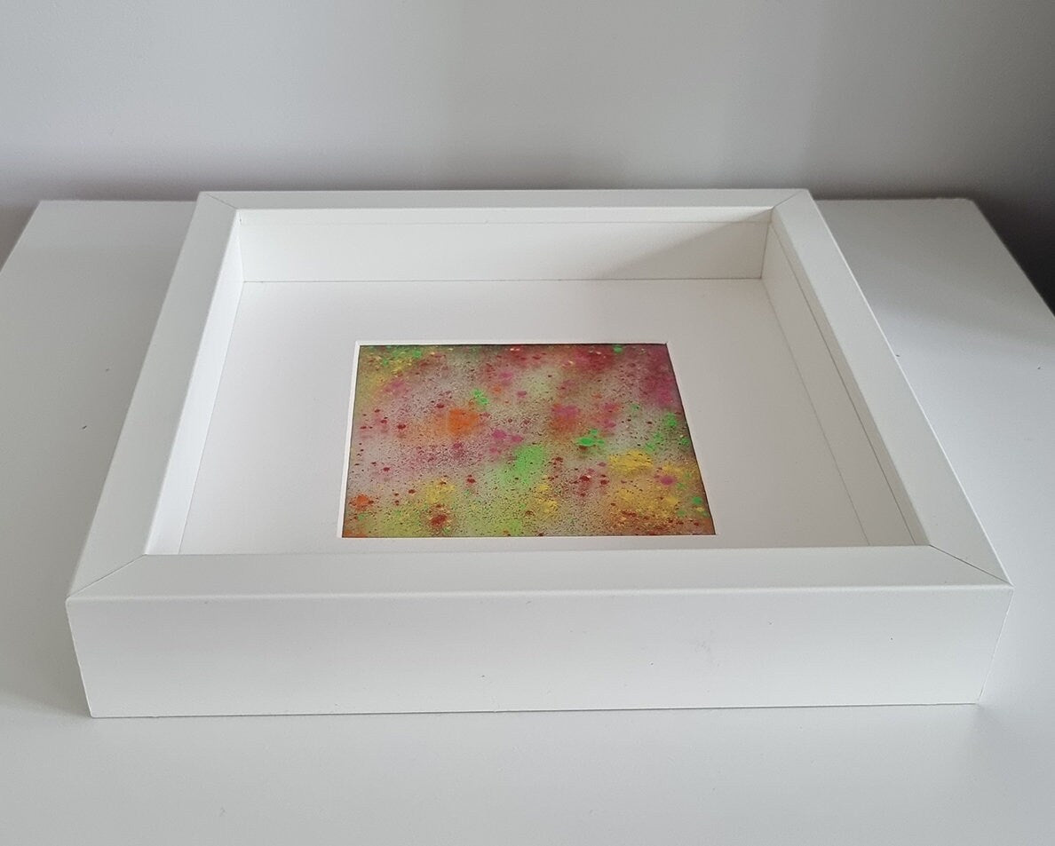 Contemporary Abstract Art On Glass In White Frame