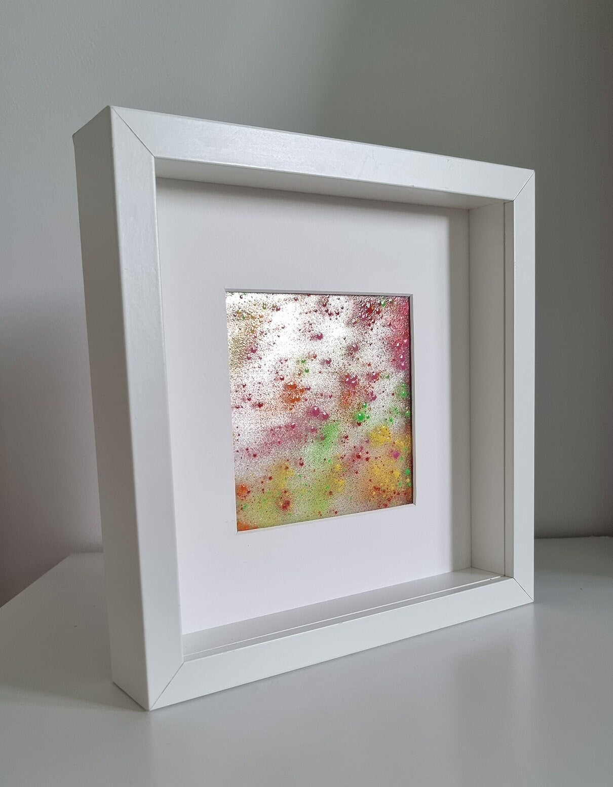 Contemporary Abstract Art On Glass In White Frame