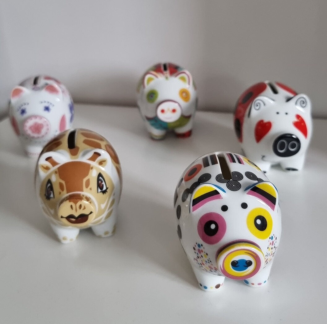 Set Of 5 Ritzenhoff Mini Piggy Banks - Porcelain Pig Money Boxes