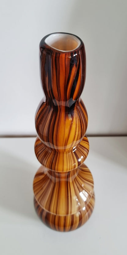 Mid-century Tall Brown Stripe Art Glass Vase