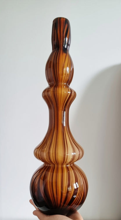 Mid-century Tall Brown Stripe Art Glass Vase