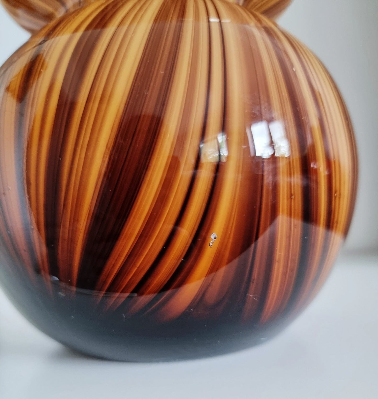 Mid-century Tall Brown Stripe Art Glass Vase