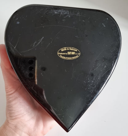 Vintage Hand-Painted Black Laquer Heart Shaped Jewelry Trinket Box