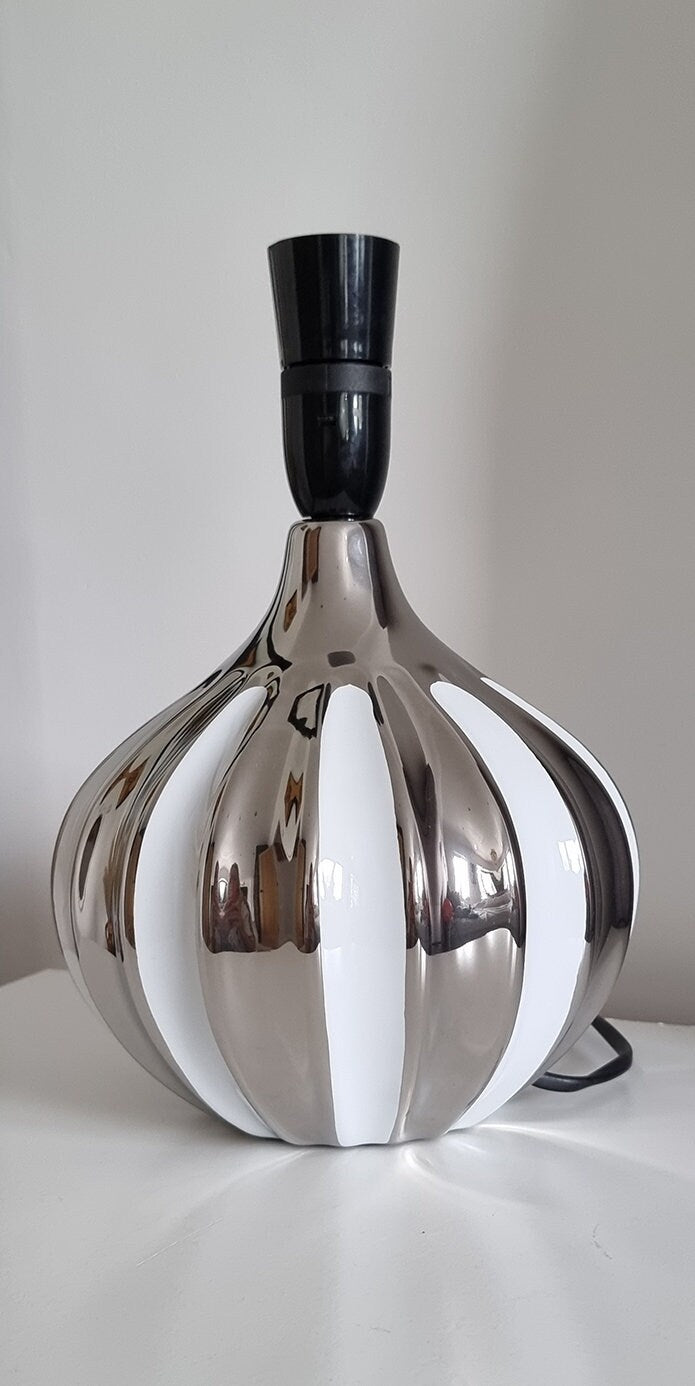 Retro Silver & White Striped Ceramic Table Lamp Base