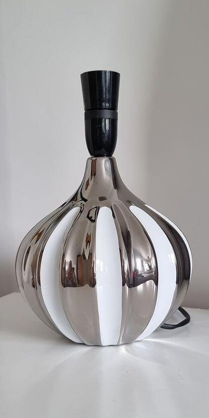 Retro Silver & White Striped Ceramic Table Lamp Base