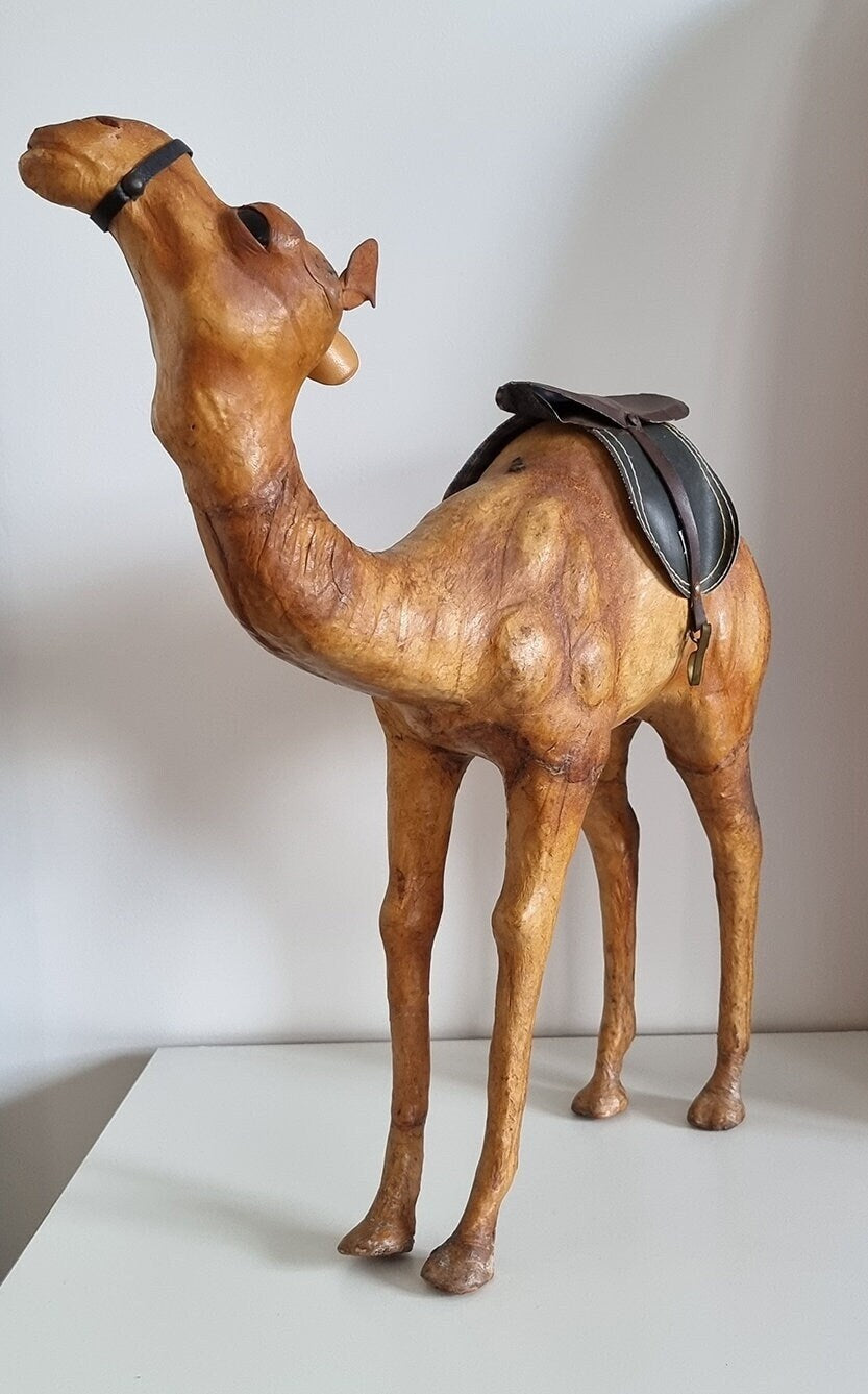 Vintage Mid-Century Leather Wrapped Camel Sculpture