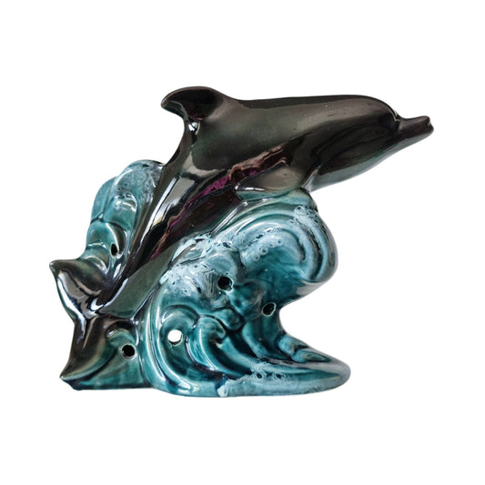 Vintage Ceramic Dolphin Tea Light Holder Oil Burner, Retro Pottery Dolphin Wax Warmer