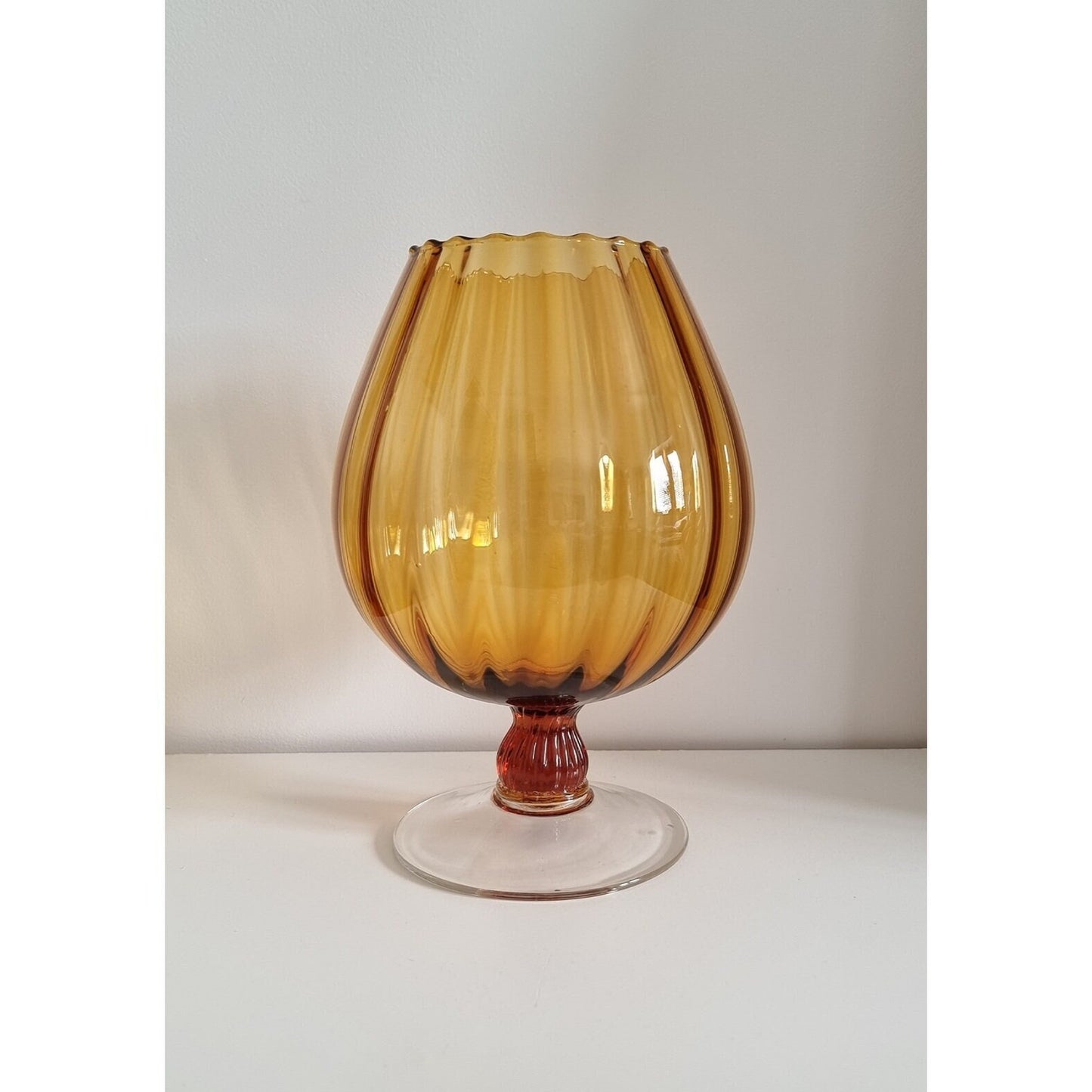 Vintage Italian Empoli Amber Optic Glass Balloon Snifter Vase