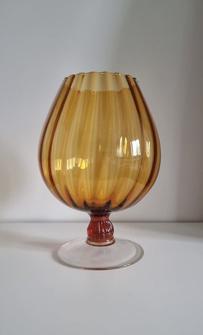 Vintage Italian Empoli Amber Optic Glass Balloon Snifter Vase