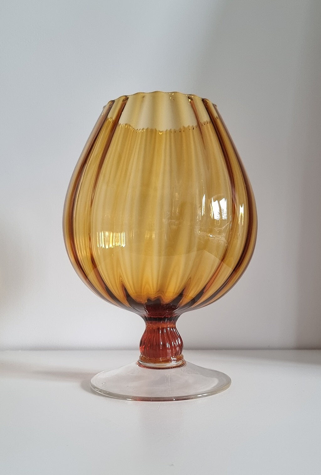 Vintage Italian Empoli Amber Optic Glass Balloon Snifter Vase