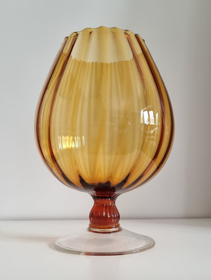 Vintage Italian Empoli Amber Optic Glass Balloon Snifter Vase