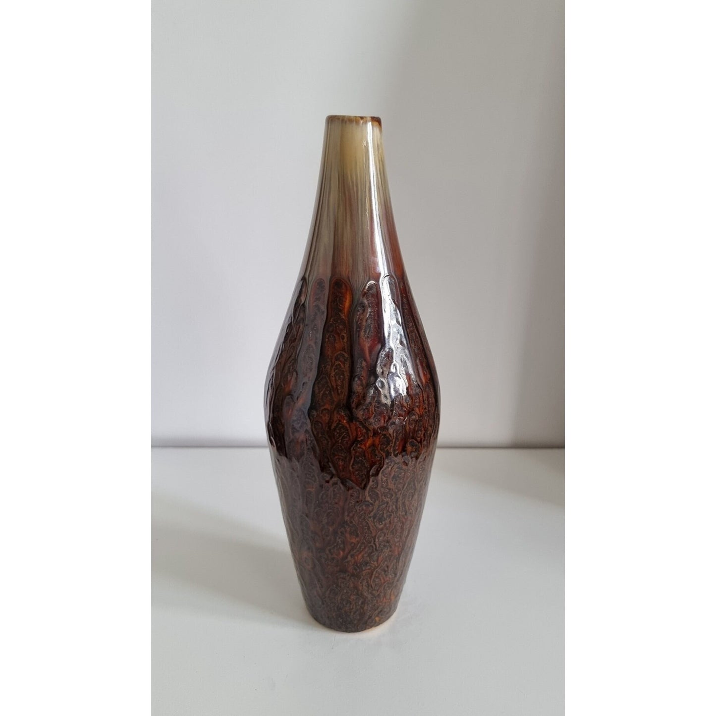 Retro Brown & Beige Drip Glaze Pottery Vase