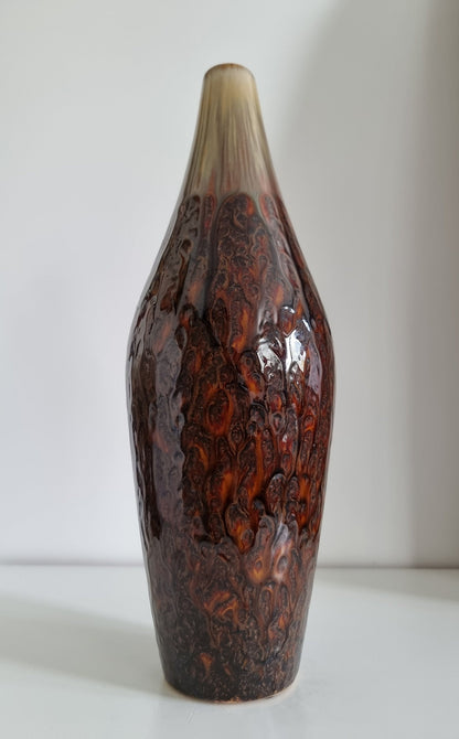 Retro Brown & Beige Drip Glaze Pottery Vase