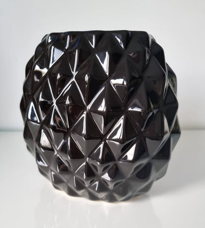 Lovely Pineapple Pattern Ceramic Vase In Black