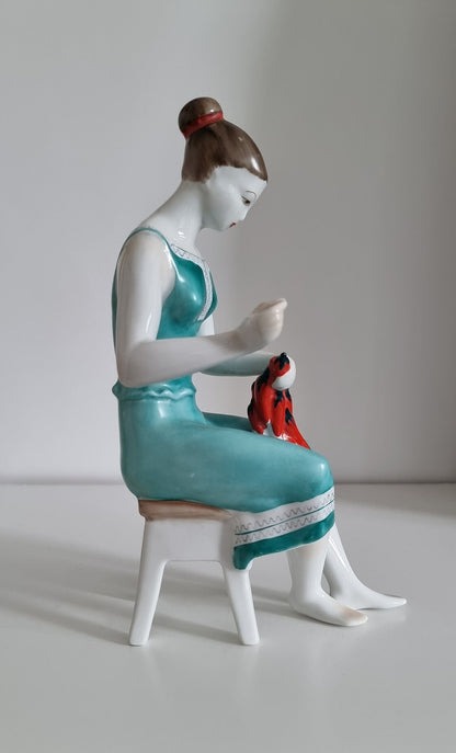 Vintage Hungarian Hollóháza Porcelain Figurine -  Woman With Peppers