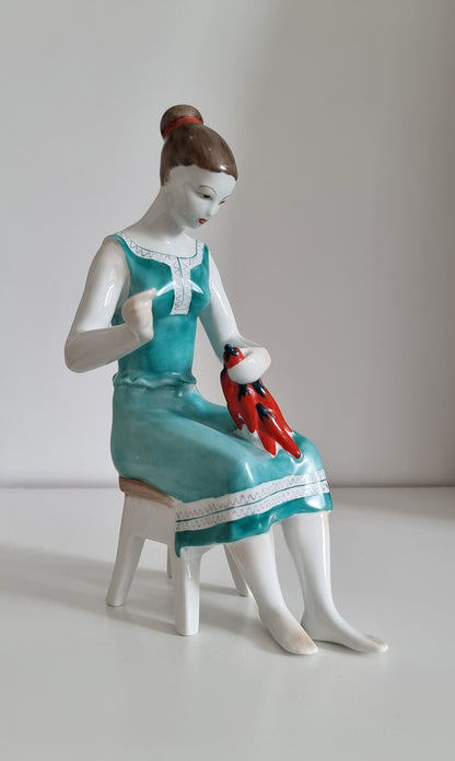 Vintage Hungarian Hollóháza Porcelain Figurine -  Woman With Peppers