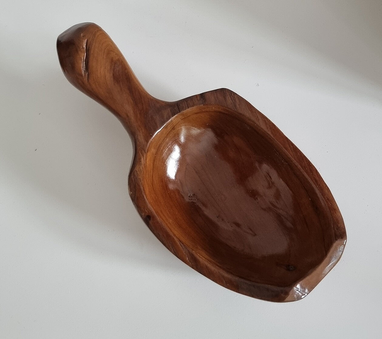 Hand Carved Wooden Bowl With Handle, Farmhouse Rustic Home Decor