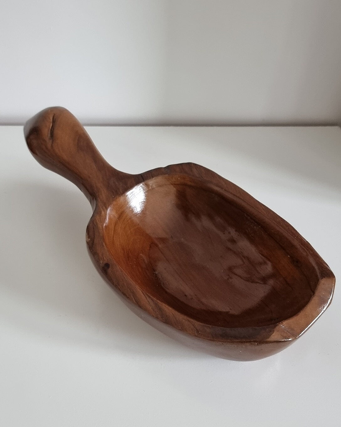 Hand Carved Wooden Bowl With Handle, Farmhouse Rustic Home Decor