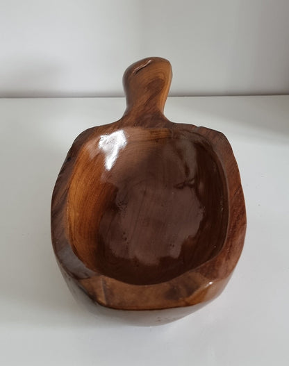 Hand Carved Wooden Bowl With Handle, Farmhouse Rustic Home Decor