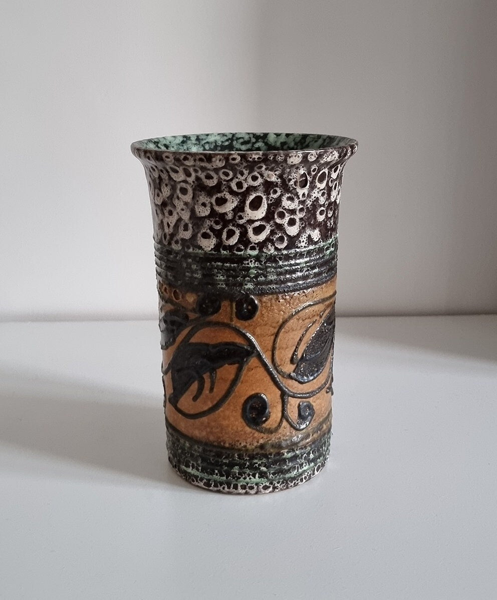 Mid-Century Hand Decorated Pottery Vase