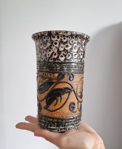 Mid-Century Hand Decorated Pottery Vase