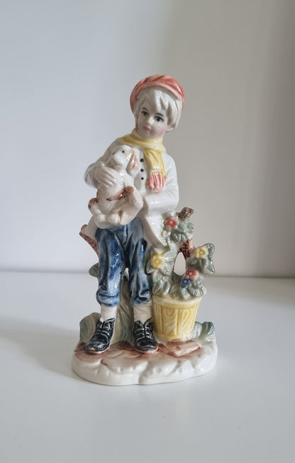 Vintage Porcelain Boy With Dog Figurine