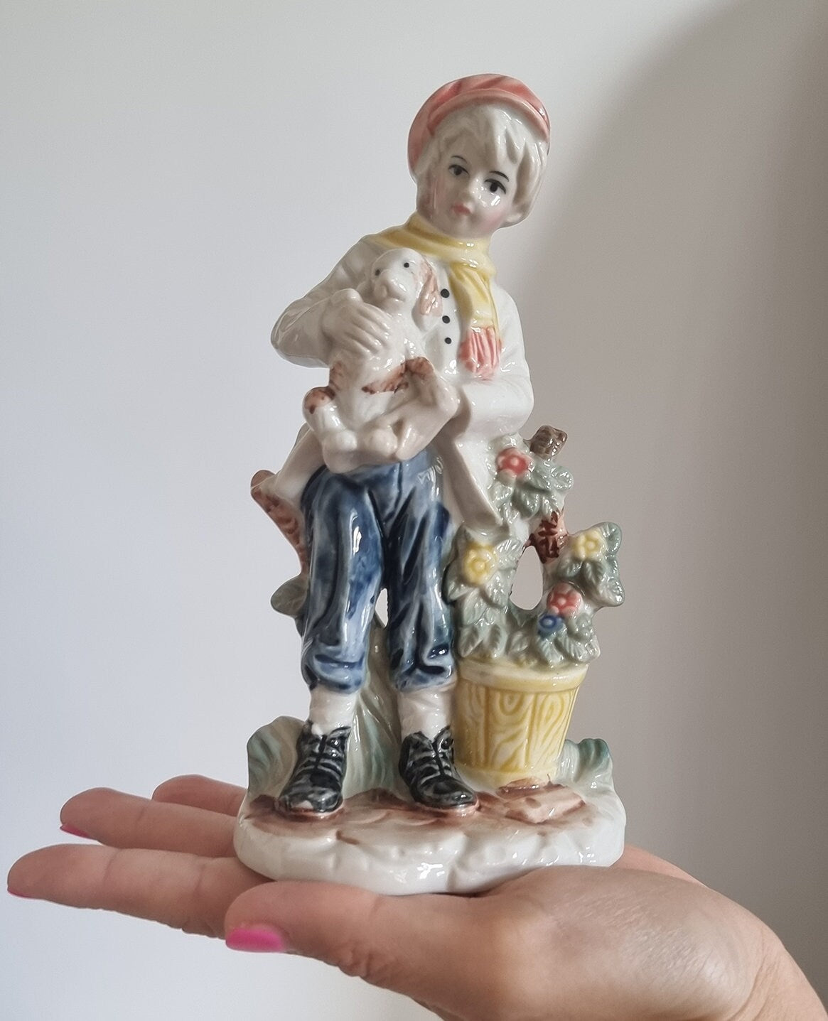 Vintage Porcelain Boy With Dog Figurine