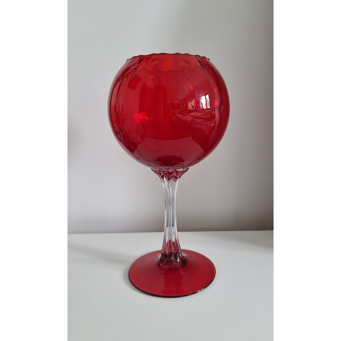 Vintage Italian Empoli Ruby Red Optic Balloon Glass Vase