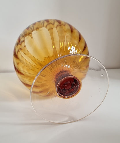 Vintage Italian Empoli Amber Optic Glass Balloon Snifter Vase