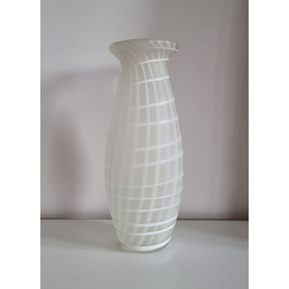 Murano Satin White Stripes Art Glass Vase