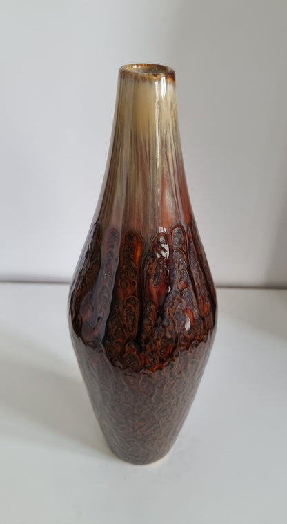 Retro Brown & Beige Drip Glaze Pottery Vase