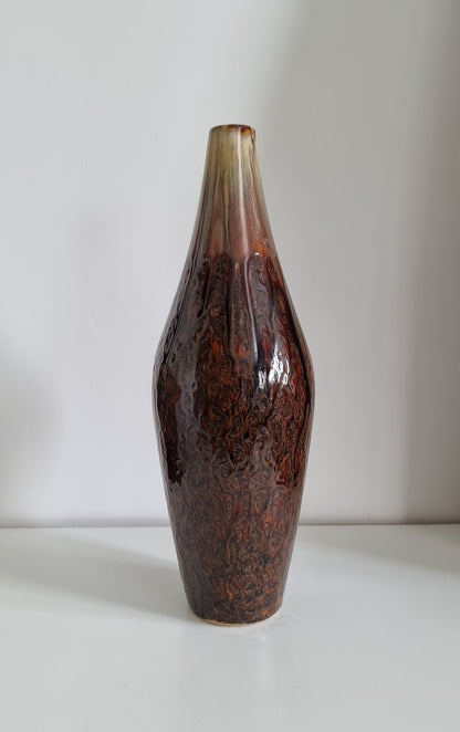 Retro Brown & Beige Drip Glaze Pottery Vase