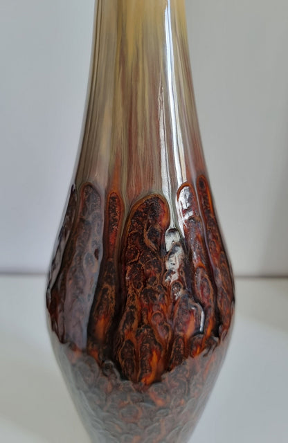 Retro Brown & Beige Drip Glaze Pottery Vase