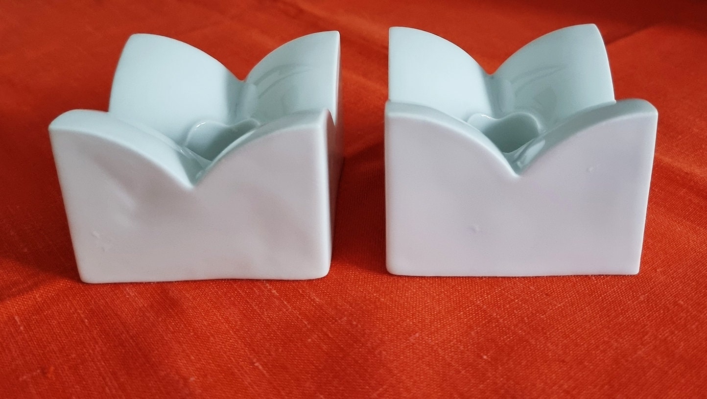 Pair Of Arzberg Modernist Porcelain Candlestick Holders - Made In Germany