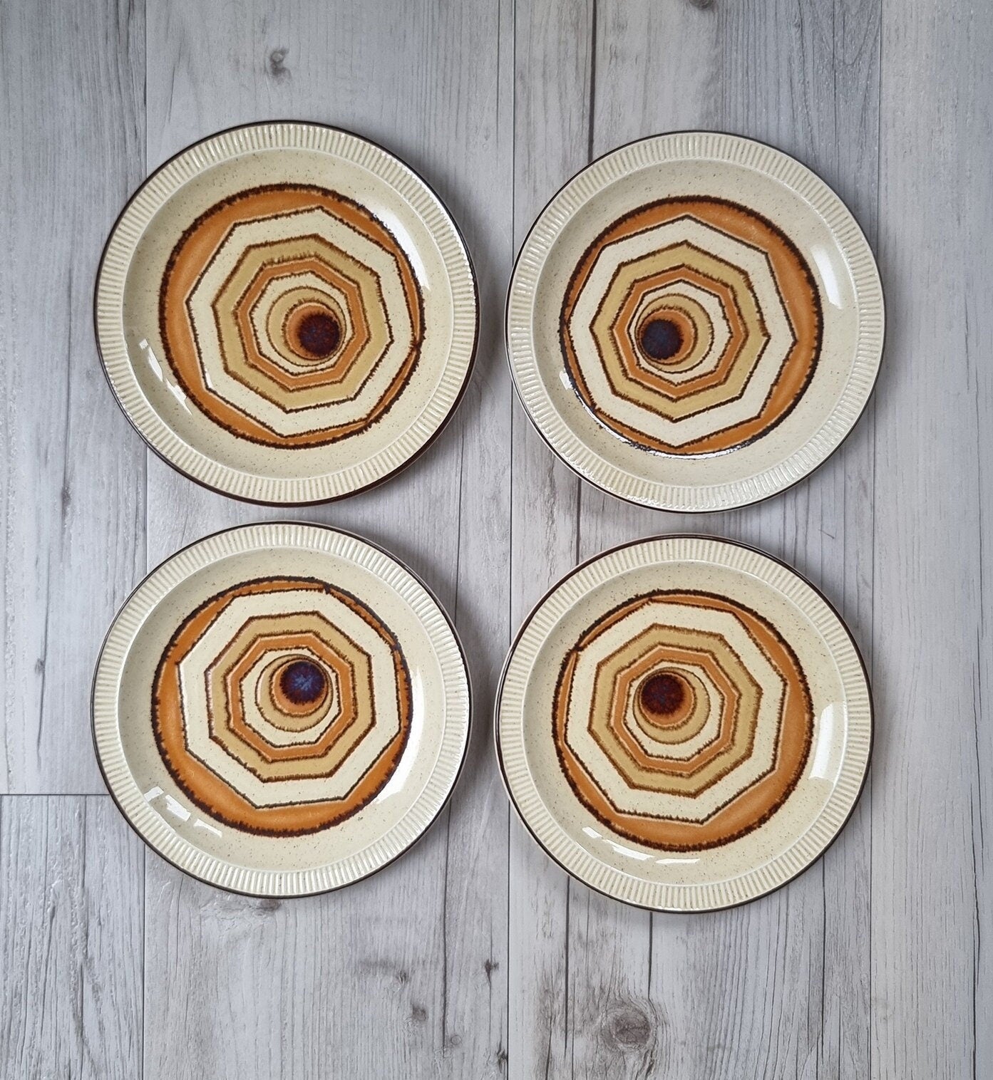 Set Of Four 1970's Poole Pottery Broadstone Vortex Tea Plates/Bread & Butter Plates