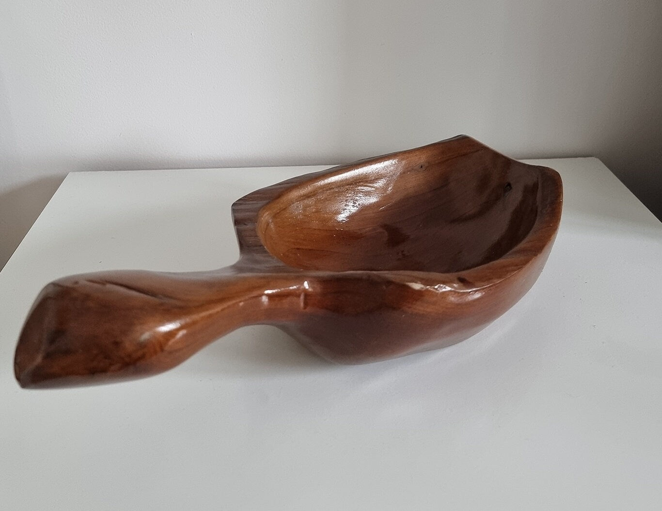 Hand Carved Wooden Bowl With Handle, Farmhouse Rustic Home Decor