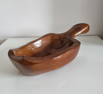 Hand Carved Wooden Bowl With Handle, Farmhouse Rustic Home Decor
