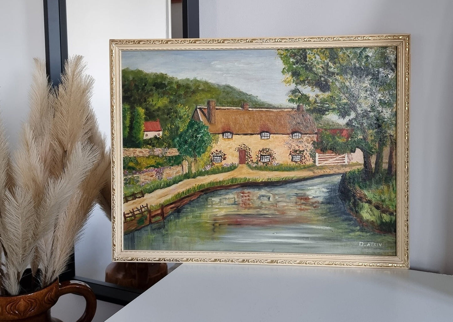 Mid-Century Vintage 'Thornton-Le-Dale' Landscape Oil Painting By D. Atkin