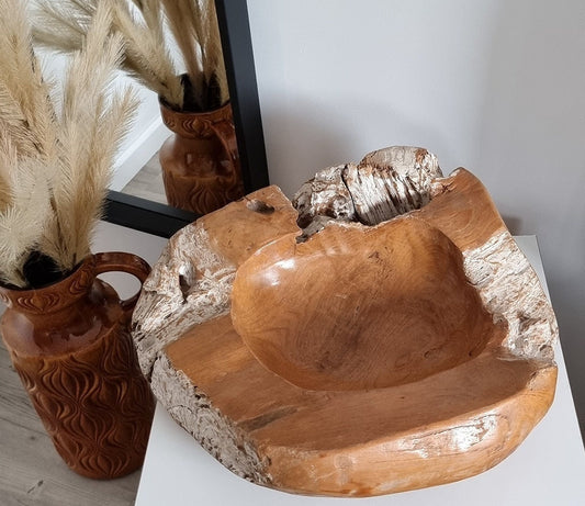 Vintage Large & Heavy Rustic Solid Wooden Bowl/Centrepiece