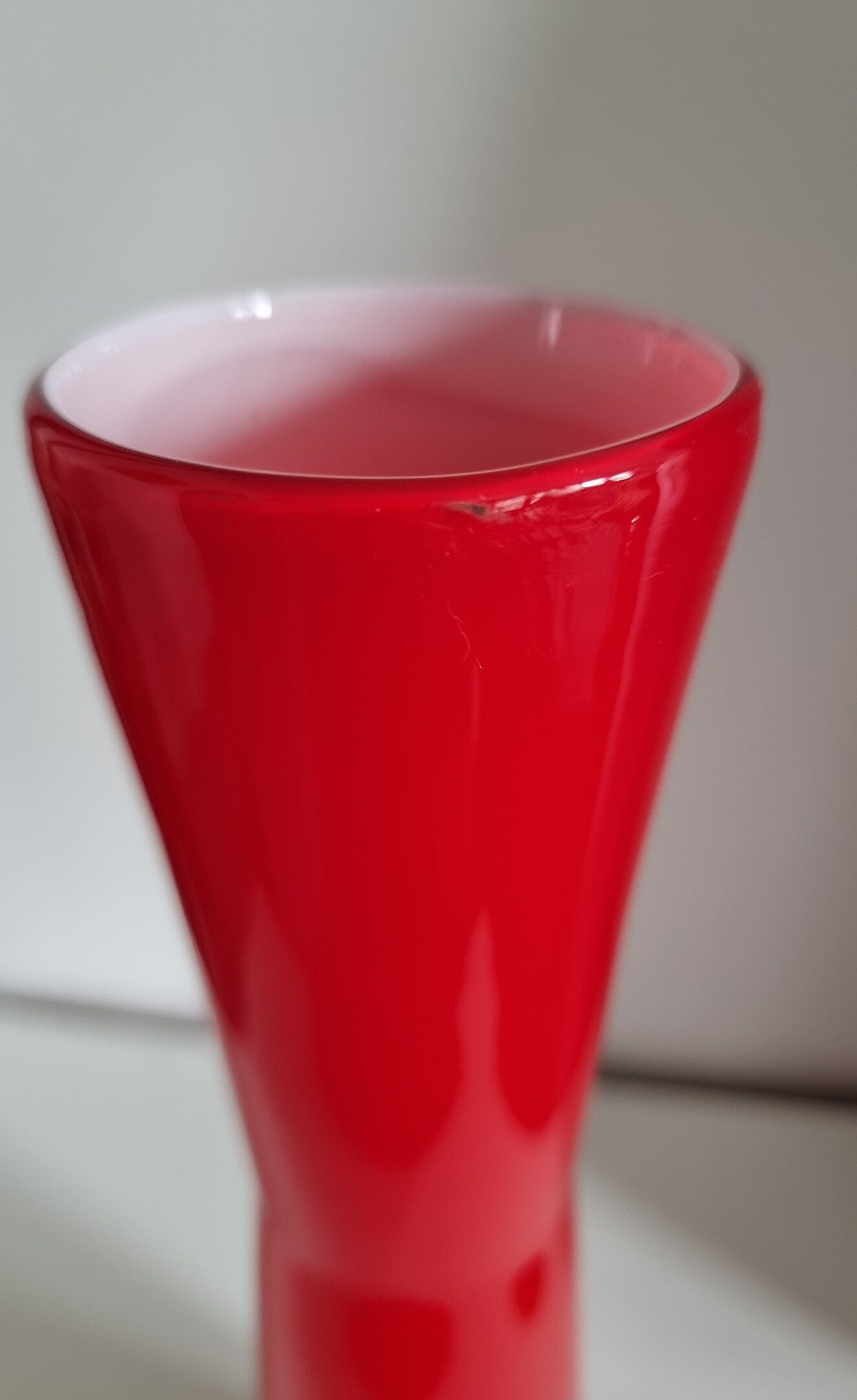 Retro Tall Cased Art Glass Vase In Red