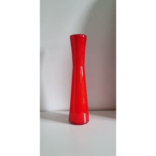 Retro Tall Cased Art Glass Vase In Red