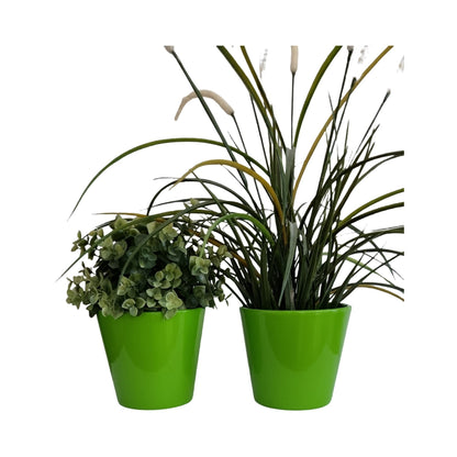 Set Of 2 Bright Green Ceramic Plant Pots