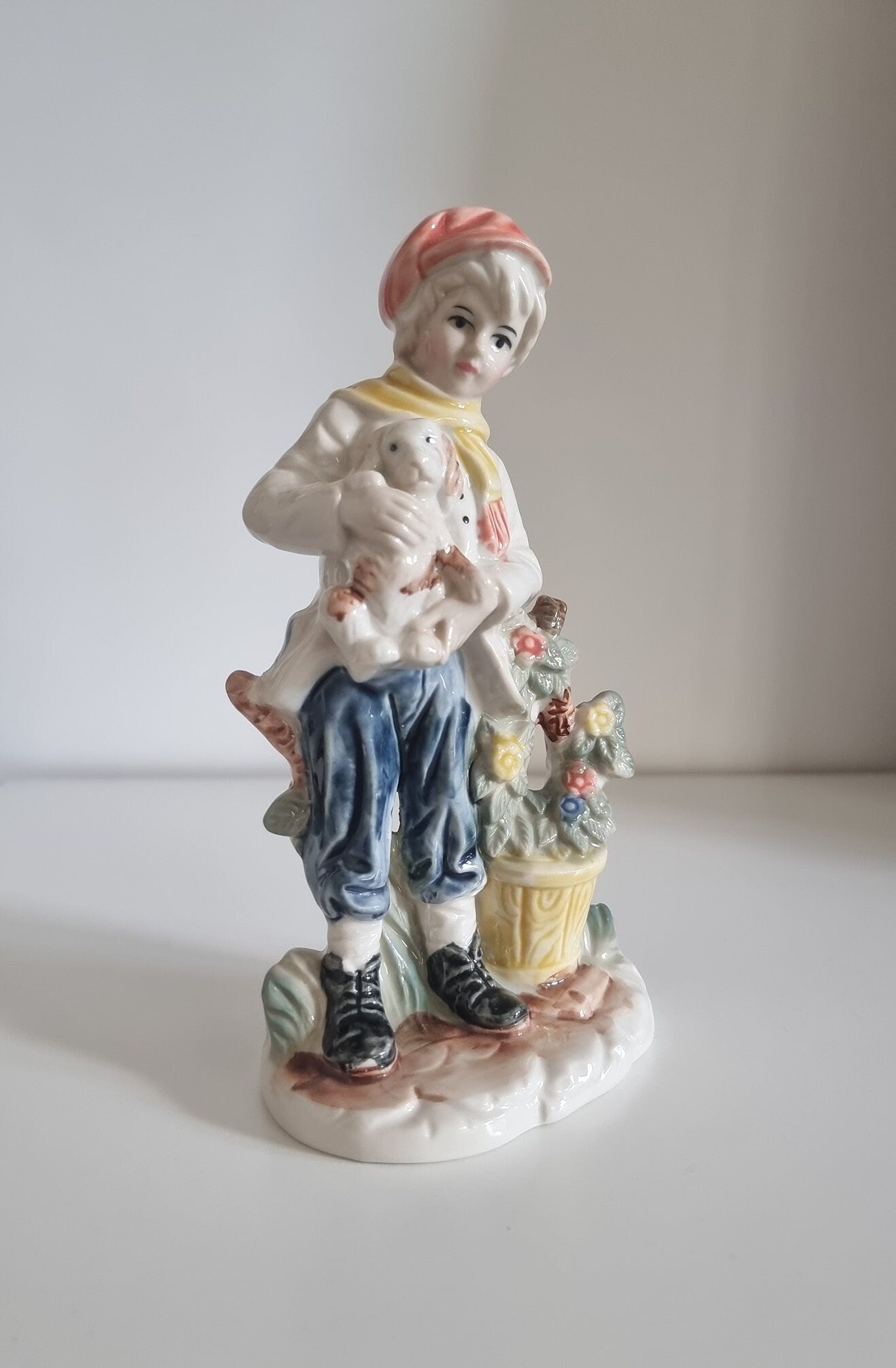 Vintage Porcelain Boy With Dog Figurine