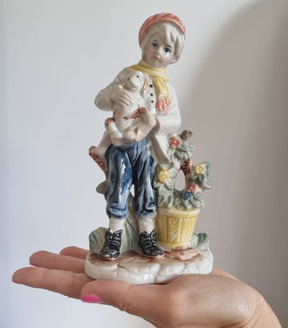 Vintage Porcelain Boy With Dog Figurine