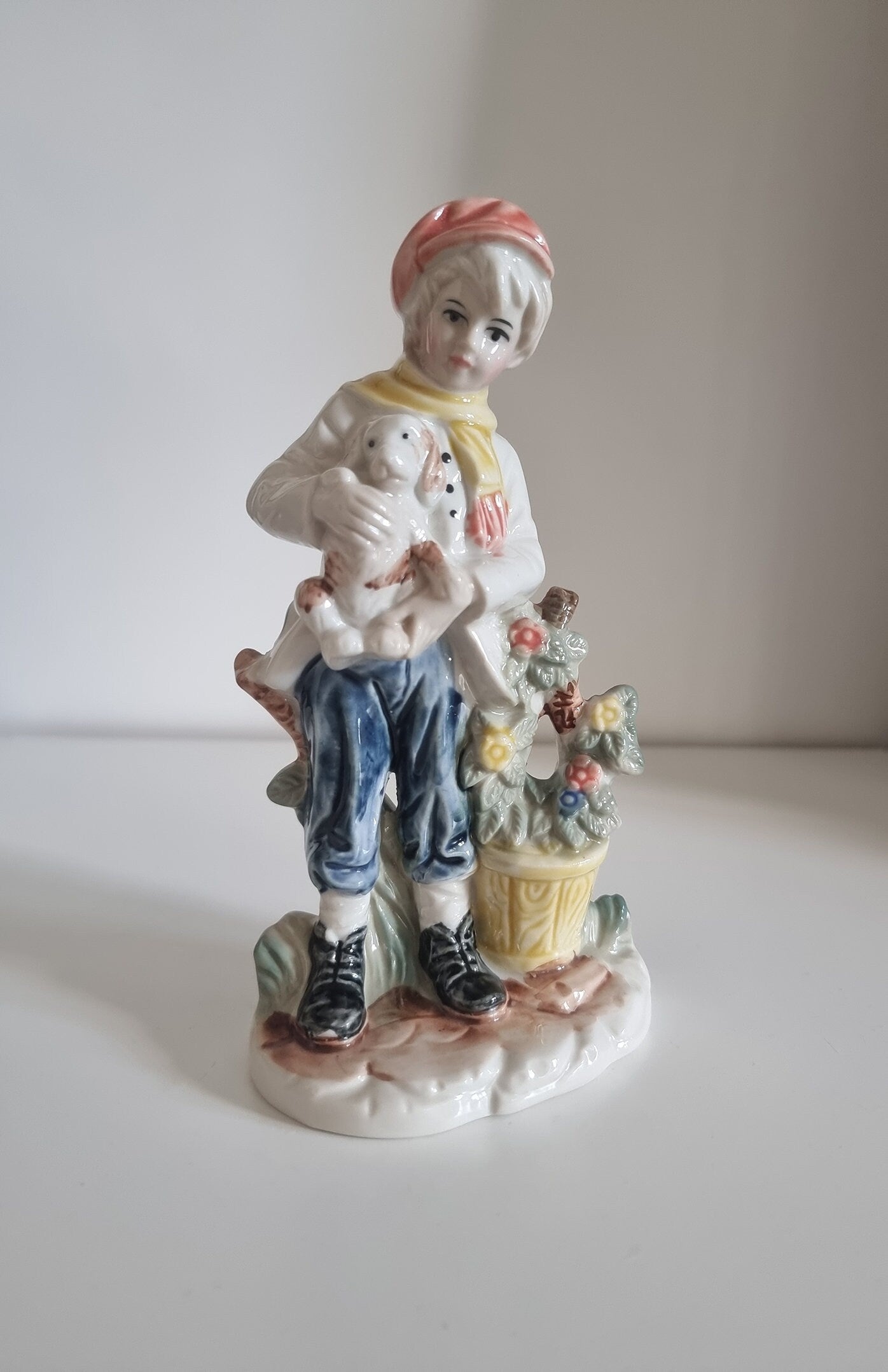 Vintage Porcelain Boy With Dog Figurine