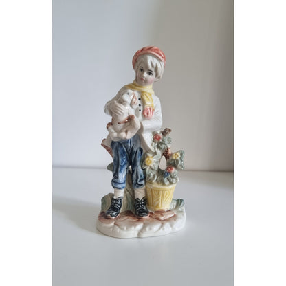 Vintage Porcelain Boy With Dog Figurine