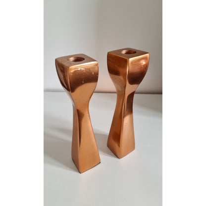 Pair Of Vintage Metal Candlesticks In Copper Colour